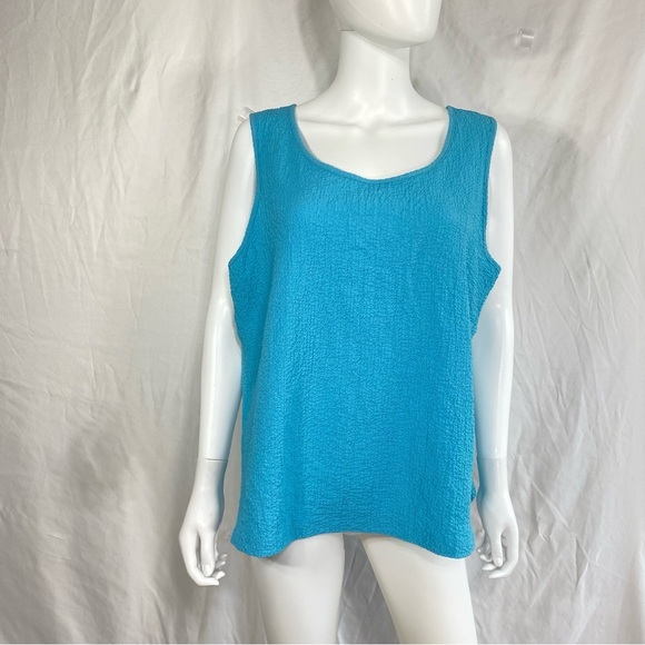 Draper’s & Damon’s 2pc Cyan Blue Crinkle Texture Blouse Set - Picture 7 of 8